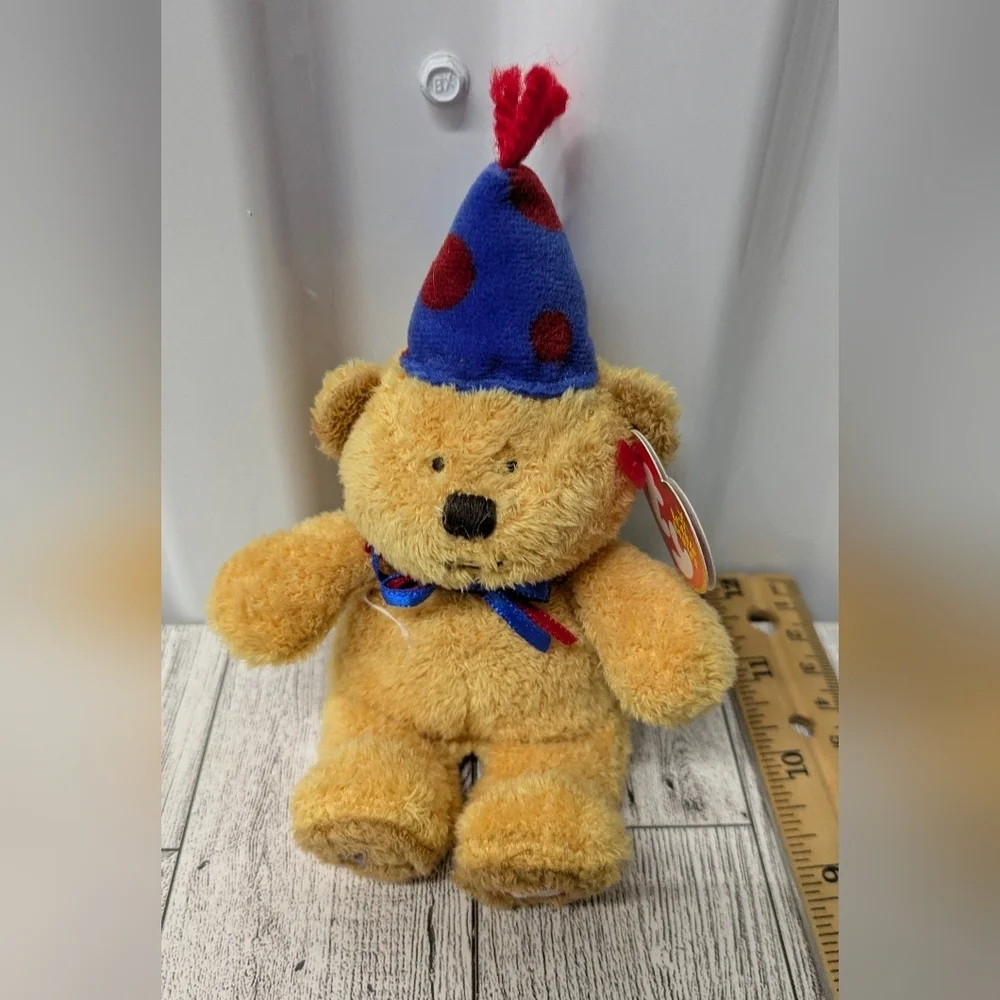 Ty Plush Bear with Blue and Red Party Hat
